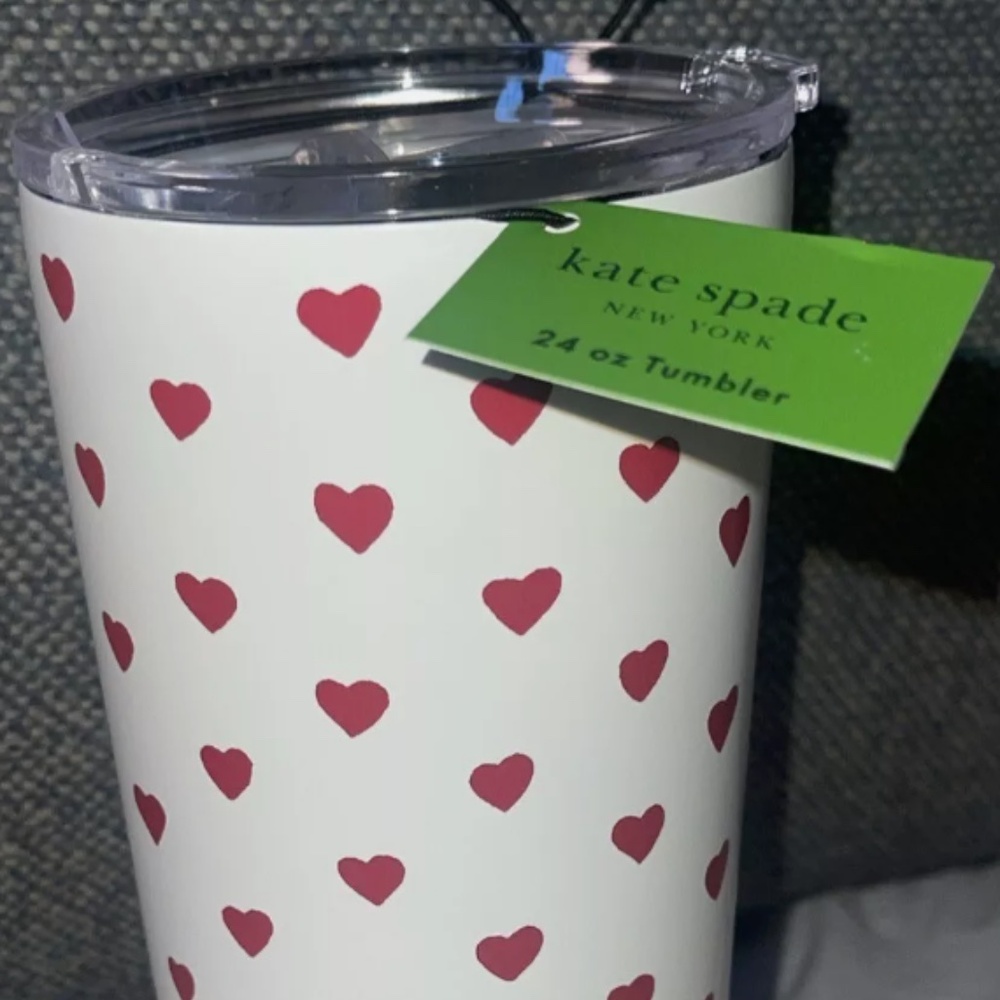 KATE SPADE VALENTINE TUMBLER WHITE W/ RED HEARTS, 24oz